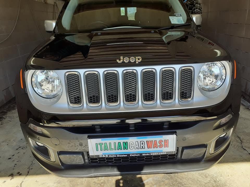 Black Jeep Renegade front after a wash