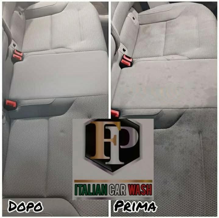 Fabric rear seats, before and after cleaning
